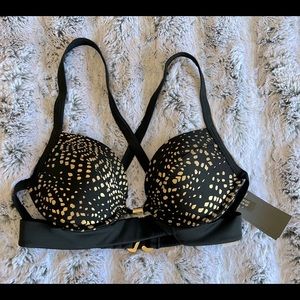 NWT NEW Abercrombie & Fitch Swim Push Up Bikini Top Size 34B Black/Gold